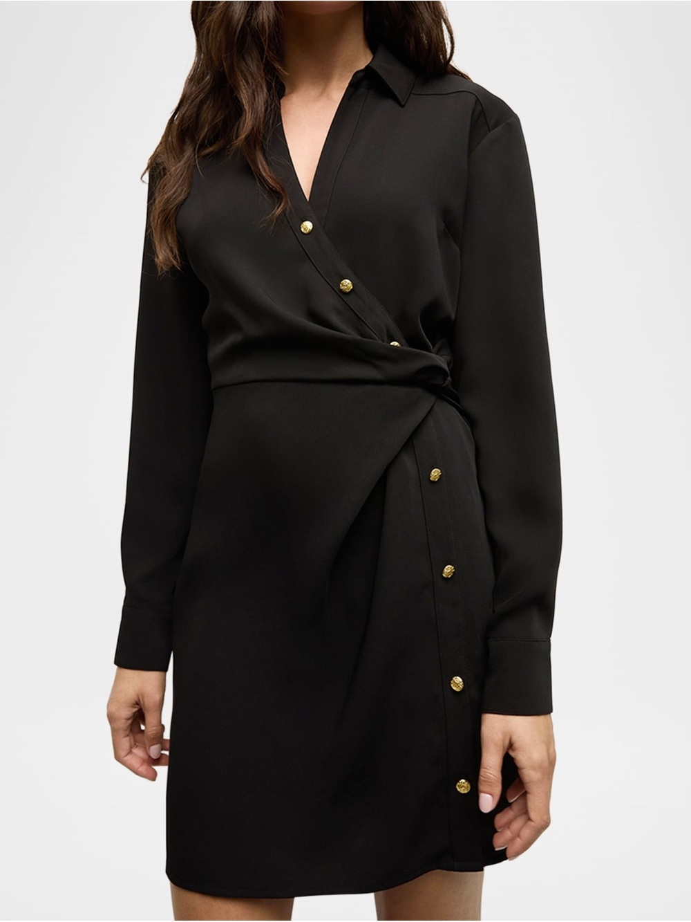 Veronica Beard Wright Black Wrap Mini Dress with Gold Buttons Size 4